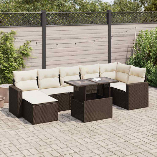 8-tlg. Garten-Sofagarnitur mit Kissen Braun Poly Rattan - Pazzar.ch