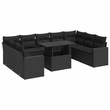 10-tlg. Garten-Sofagarnitur mit Kissen Schwarz Poly Rattan - Pazzar.ch