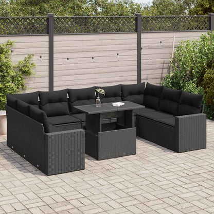 10-tlg. Garten-Sofagarnitur mit Kissen Schwarz Poly Rattan - Pazzar.ch