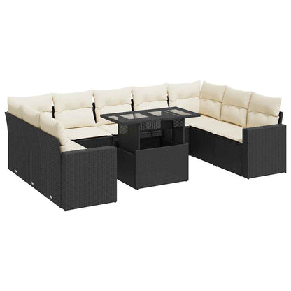 10-tlg. Garten-Sofagarnitur mit Kissen Schwarz Poly Rattan - Pazzar.ch