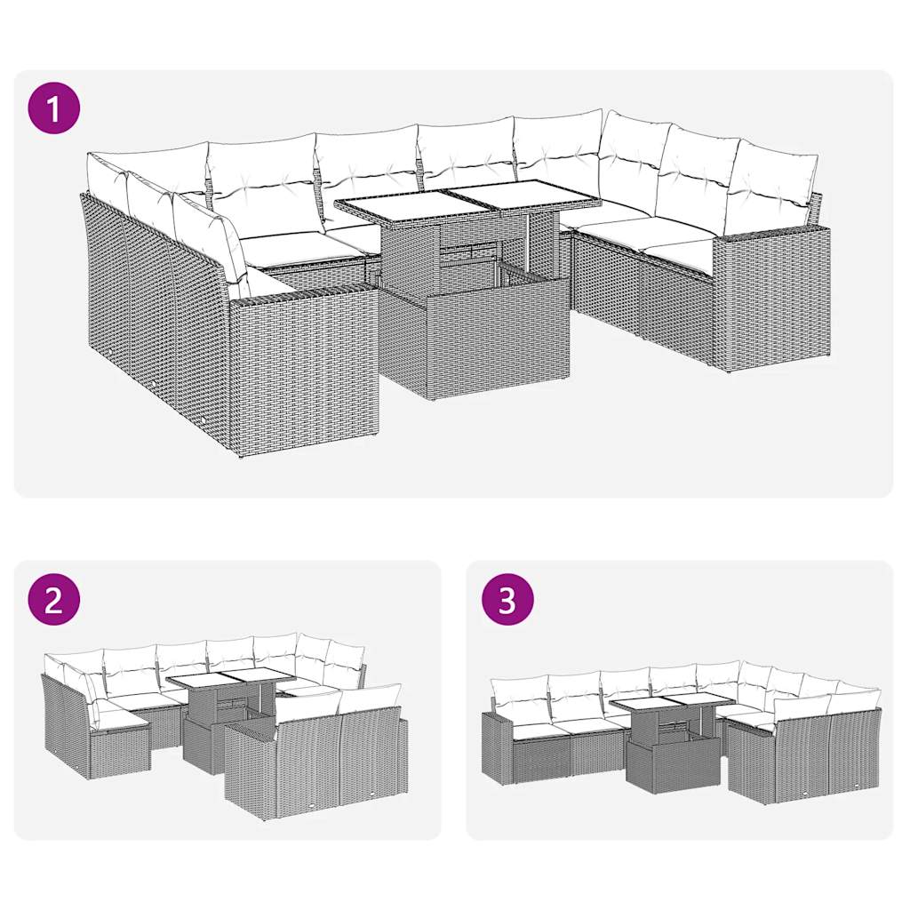 10-tlg. Garten-Sofagarnitur mit Kissen Schwarz Poly Rattan - Pazzar.ch