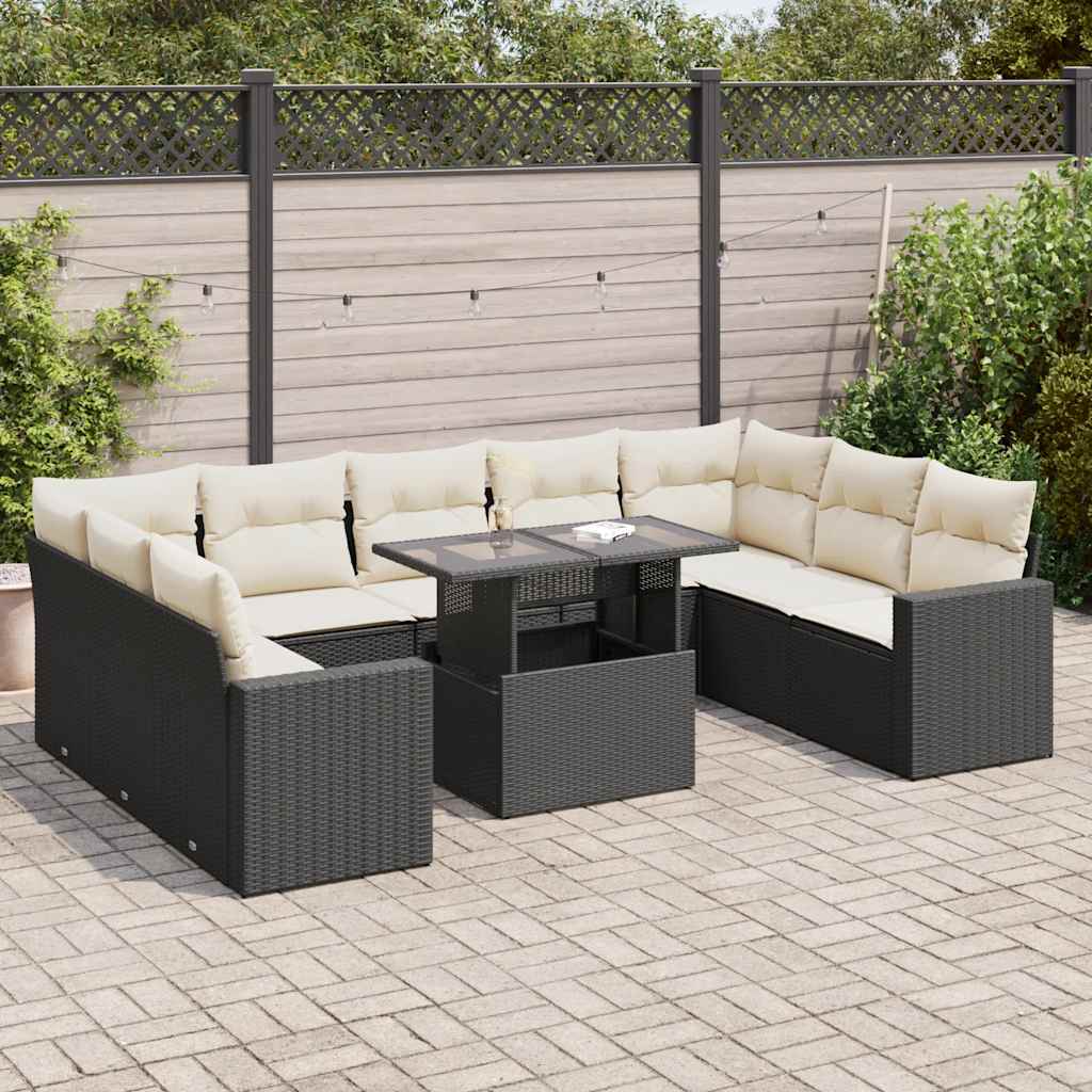 10-tlg. Garten-Sofagarnitur mit Kissen Schwarz Poly Rattan - Pazzar.ch