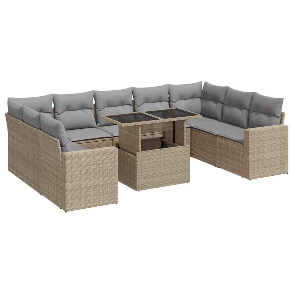 10-tlg. Garten-Sofagarnitur mit Kissen Beige Poly Rattan - Pazzar.ch