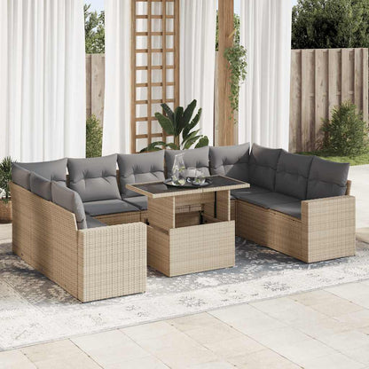 10-tlg. Garten-Sofagarnitur mit Kissen Beige Poly Rattan - Pazzar.ch