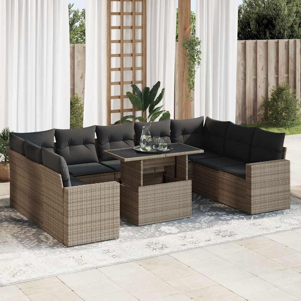 10-tlg. Garten-Sofagarnitur mit Kissen Grau Poly Rattan - Pazzar.ch