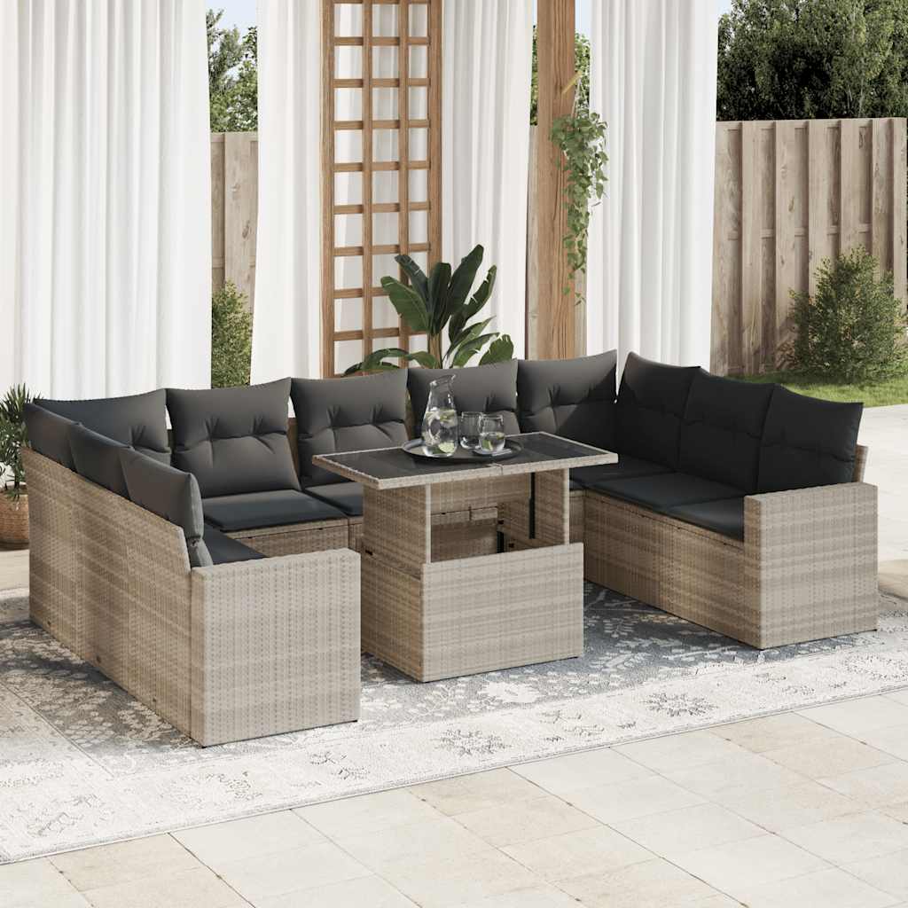 10-tlg. Garten-Sofagarnitur mit Kissen Hellgrau Poly Rattan - Pazzar.ch