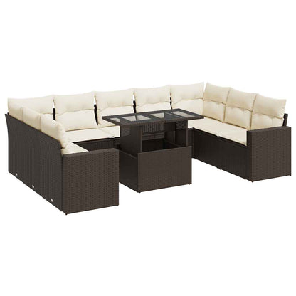 10-tlg. Garten-Sofagarnitur mit Kissen Braun Poly Rattan - Pazzar.ch