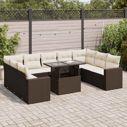 10-tlg. Garten-Sofagarnitur mit Kissen Braun Poly Rattan - Pazzar.ch