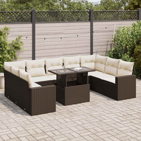 10-tlg. Garten-Sofagarnitur mit Kissen Braun Poly Rattan - Pazzar.ch