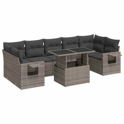 8-tlg. Garten-Sofagarnitur mit Kissen Grau Poly Rattan - Pazzar.ch