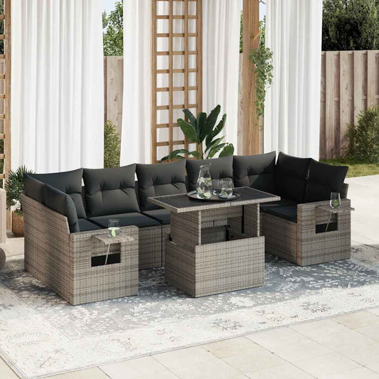 8-tlg. Garten-Sofagarnitur mit Kissen Grau Poly Rattan - Pazzar.ch