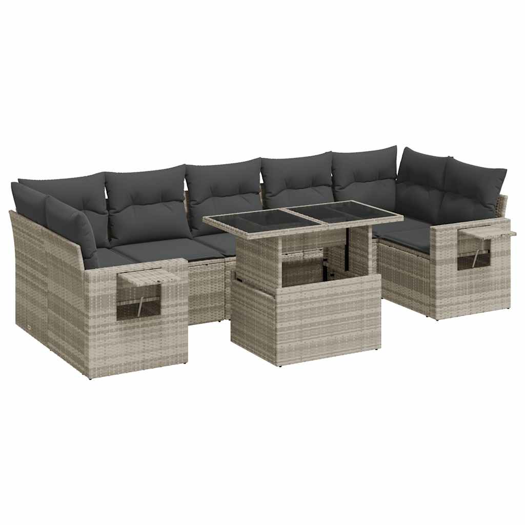 8-tlg. Garten-Sofagarnitur mit Kissen Hellgrau Poly Rattan - Pazzar.ch