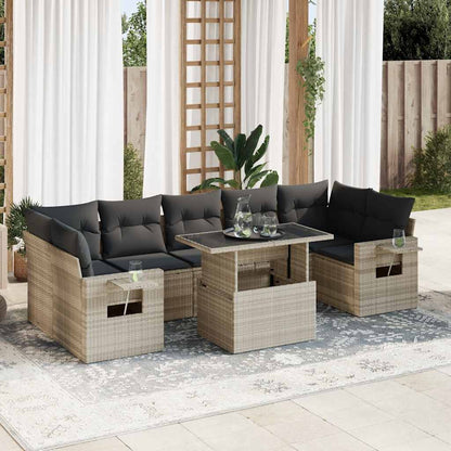 8-tlg. Garten-Sofagarnitur mit Kissen Hellgrau Poly Rattan - Pazzar.ch