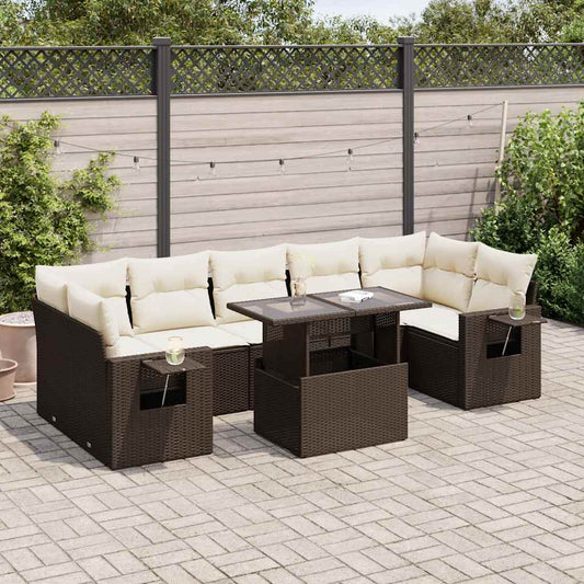 8-tlg. Garten-Sofagarnitur mit Kissen Braun Poly Rattan - Pazzar.ch