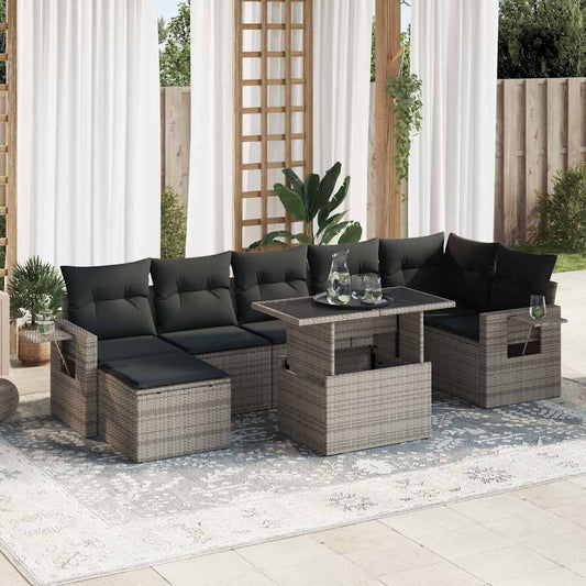 8-tlg. Garten-Sofagarnitur mit Kissen Grau Poly Rattan - Pazzar.ch