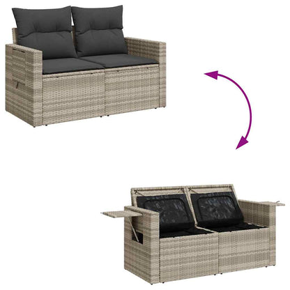 8-tlg. Garten-Sofagarnitur mit Kissen Hellgrau Poly Rattan - Pazzar.ch