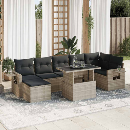8-tlg. Garten-Sofagarnitur mit Kissen Hellgrau Poly Rattan - Pazzar.ch