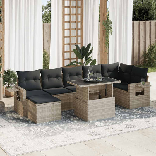 8-tlg. Garten-Sofagarnitur mit Kissen Hellgrau Poly Rattan - Pazzar.ch