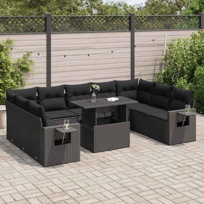 10-tlg. Garten-Sofagarnitur mit Kissen Schwarz Poly Rattan - Pazzar.ch