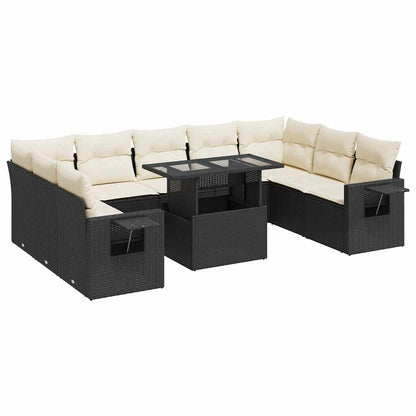 10-tlg. Garten-Sofagarnitur mit Kissen Schwarz Poly Rattan - Pazzar.ch