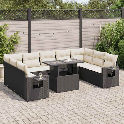 10-tlg. Garten-Sofagarnitur mit Kissen Schwarz Poly Rattan - Pazzar.ch