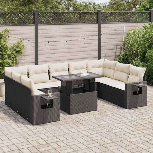 10-tlg. Garten-Sofagarnitur mit Kissen Schwarz Poly Rattan - Pazzar.ch