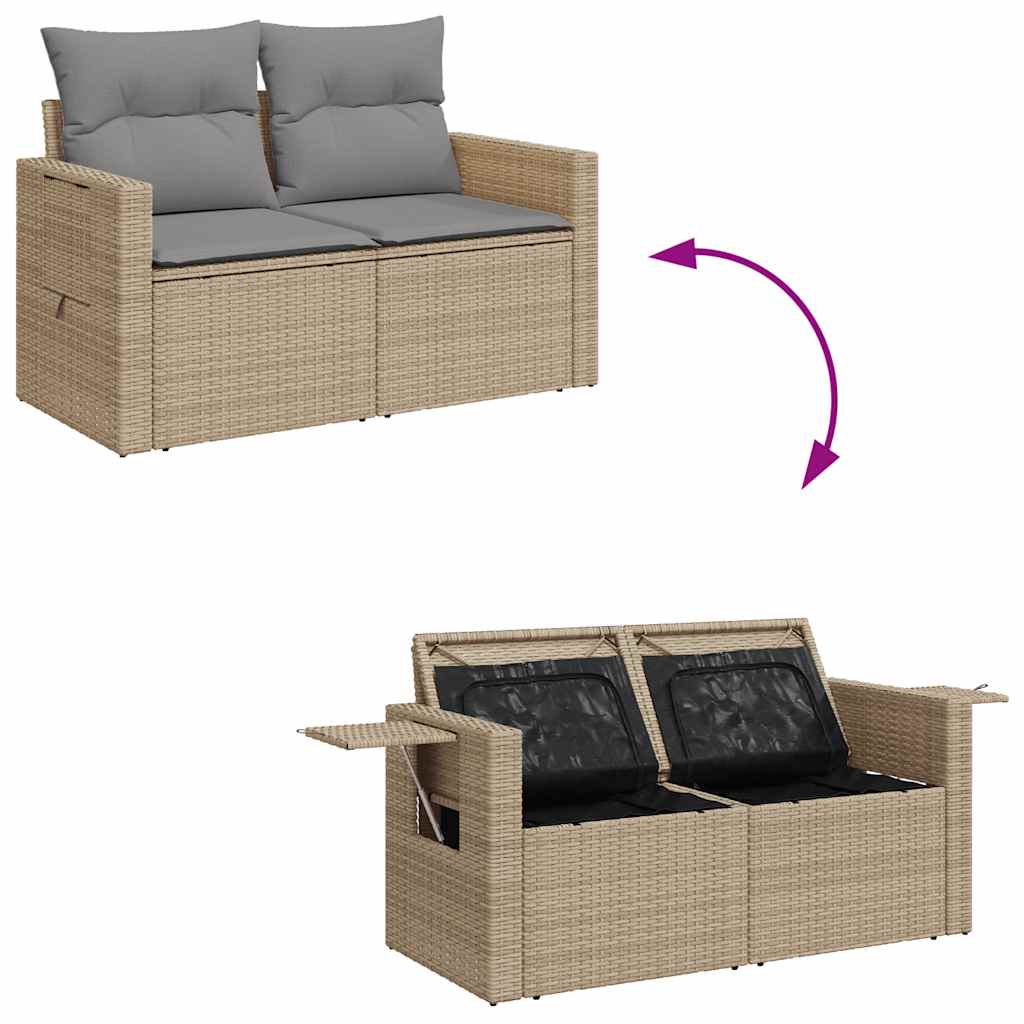 10-tlg. Garten-Sofagarnitur mit Kissen Beige Poly Rattan - Pazzar.ch