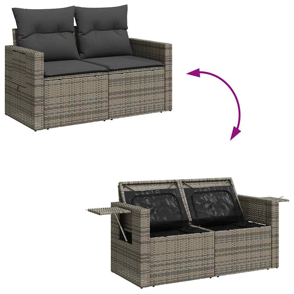 10-tlg. Garten-Sofagarnitur mit Kissen Grau Poly Rattan - Pazzar.ch