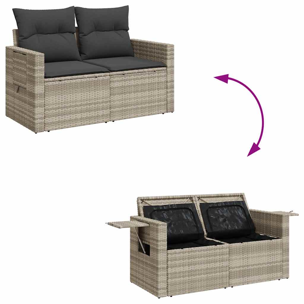 10-tlg. Garten-Sofagarnitur mit Kissen Hellgrau Poly Rattan