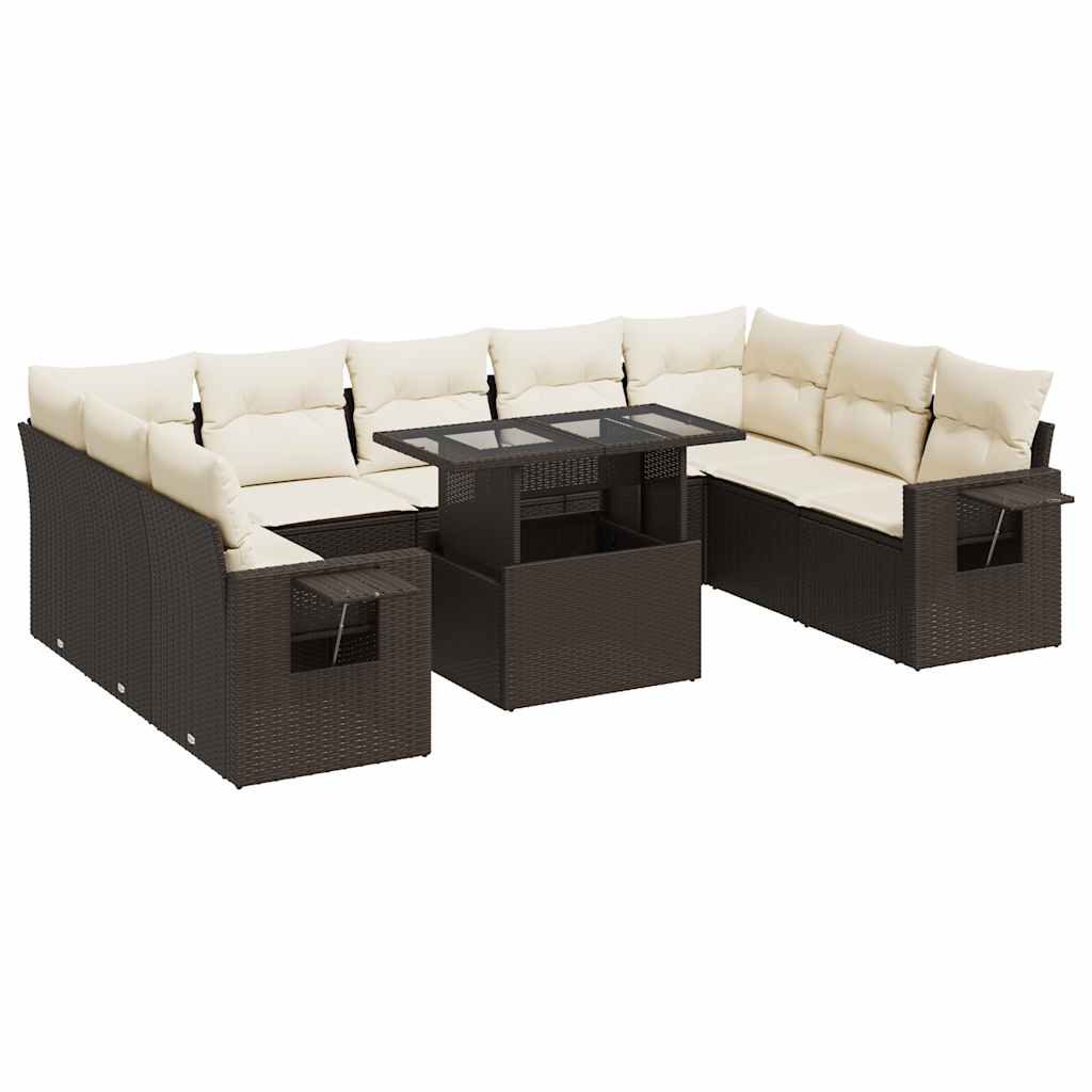 10-tlg. Garten-Sofagarnitur mit Kissen Braun Poly Rattan - Pazzar.ch