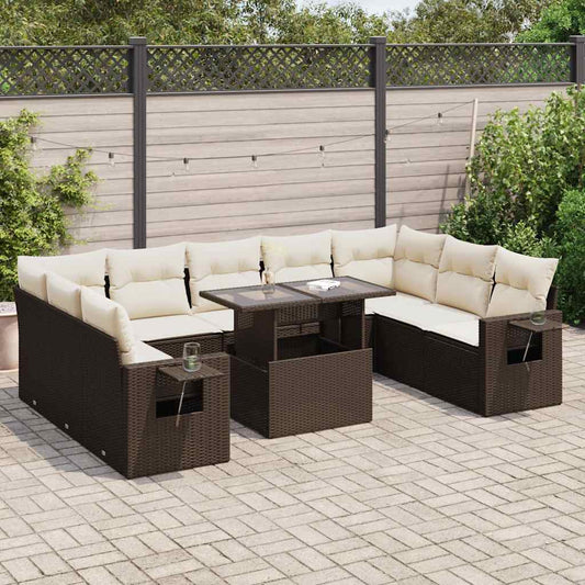 10-tlg. Garten-Sofagarnitur mit Kissen Braun Poly Rattan - Pazzar.ch