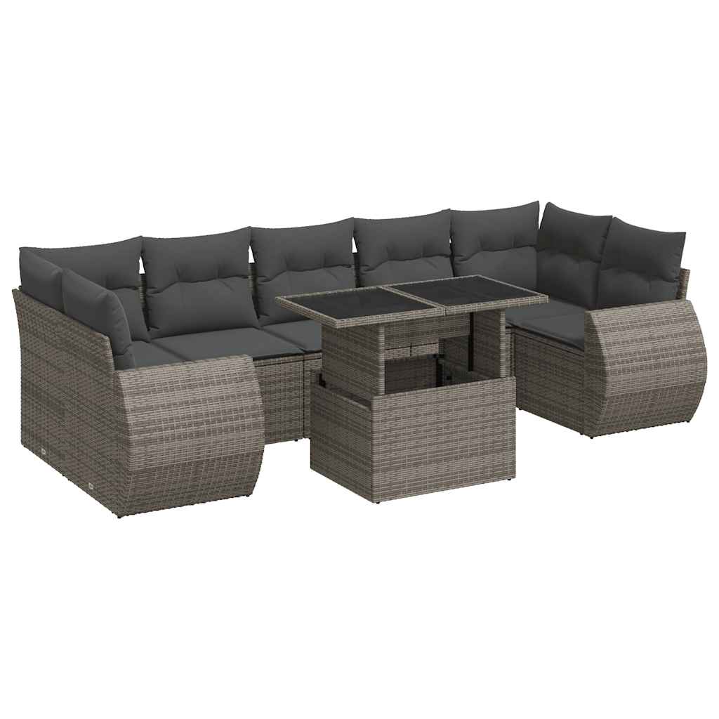 8-tlg. Garten-Sofagarnitur mit Kissen Grau Poly Rattan - Pazzar.ch