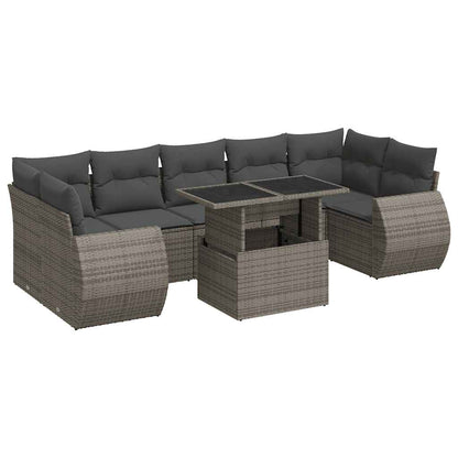 8-tlg. Garten-Sofagarnitur mit Kissen Grau Poly Rattan - Pazzar.ch