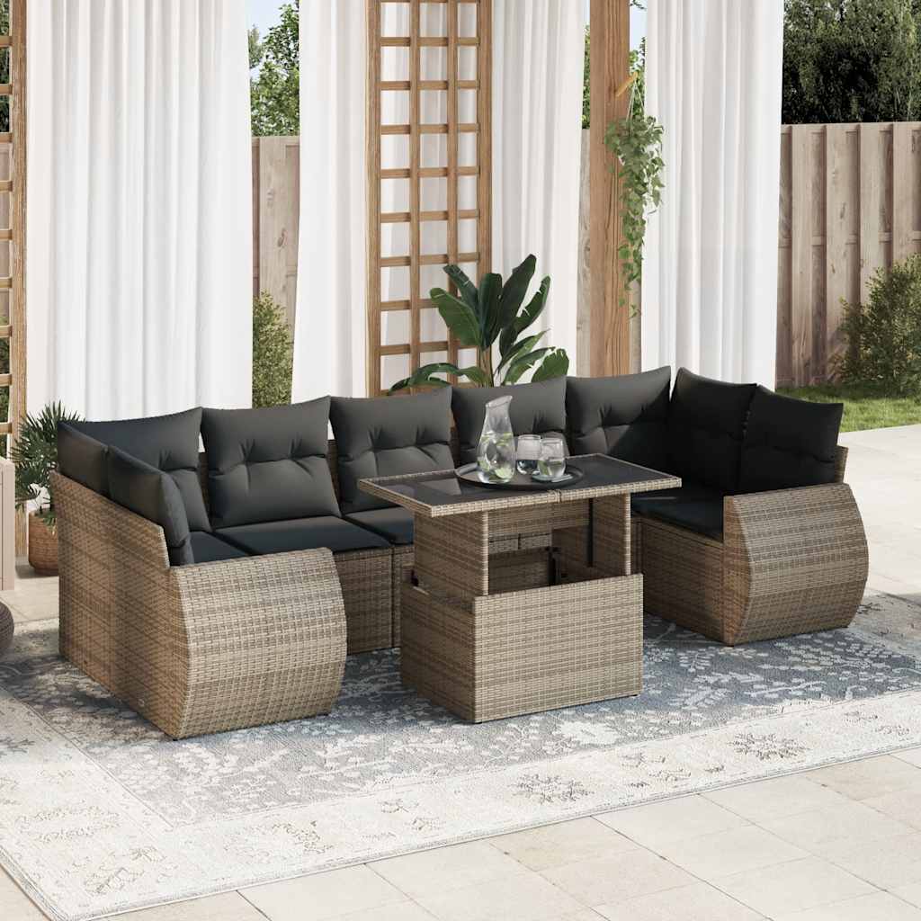 8-tlg. Garten-Sofagarnitur mit Kissen Grau Poly Rattan - Pazzar.ch