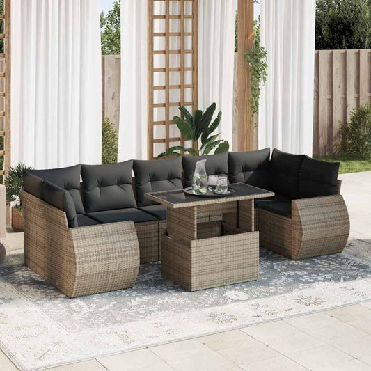 8-tlg. Garten-Sofagarnitur mit Kissen Grau Poly Rattan - Pazzar.ch