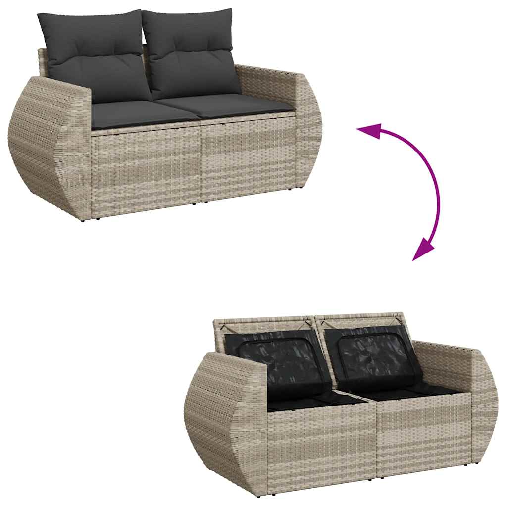 8-tlg. Garten-Sofagarnitur mit Kissen Hellgrau Poly Rattan - Pazzar.ch