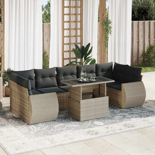 8-tlg. Garten-Sofagarnitur mit Kissen Hellgrau Poly Rattan - Pazzar.ch