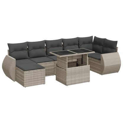 8-tlg. Garten-Sofagarnitur mit Kissen Hellgrau Poly Rattan - Pazzar.ch