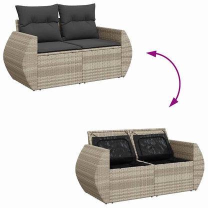 8-tlg. Garten-Sofagarnitur mit Kissen Hellgrau Poly Rattan - Pazzar.ch