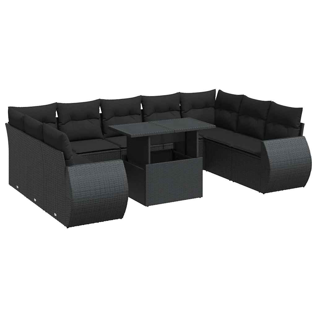 10-tlg. Garten-Sofagarnitur mit Kissen Schwarz Poly Rattan - Pazzar.ch