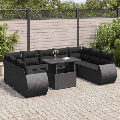 10-tlg. Garten-Sofagarnitur mit Kissen Schwarz Poly Rattan - Pazzar.ch