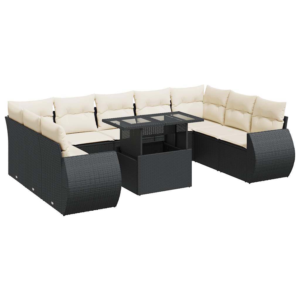 10-tlg. Garten-Sofagarnitur mit Kissen Schwarz Poly Rattan - Pazzar.ch