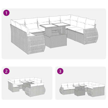 10-tlg. Garten-Sofagarnitur mit Kissen Schwarz Poly Rattan - Pazzar.ch