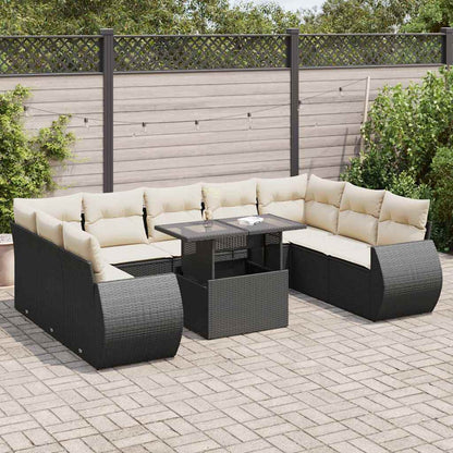 10-tlg. Garten-Sofagarnitur mit Kissen Schwarz Poly Rattan - Pazzar.ch