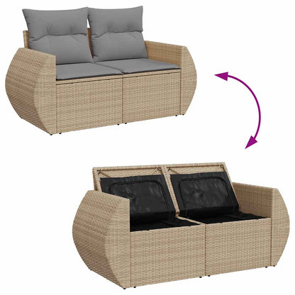 10-tlg. Garten-Sofagarnitur mit Kissen Beige Poly Rattan - Pazzar.ch