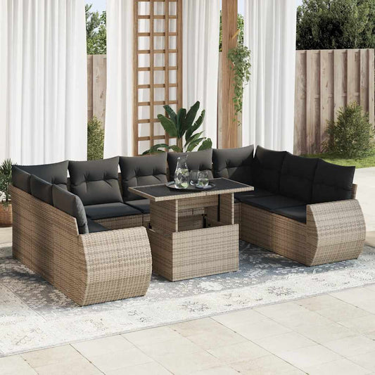 10-tlg. Garten-Sofagarnitur mit Kissen Grau Poly Rattan - Pazzar.ch