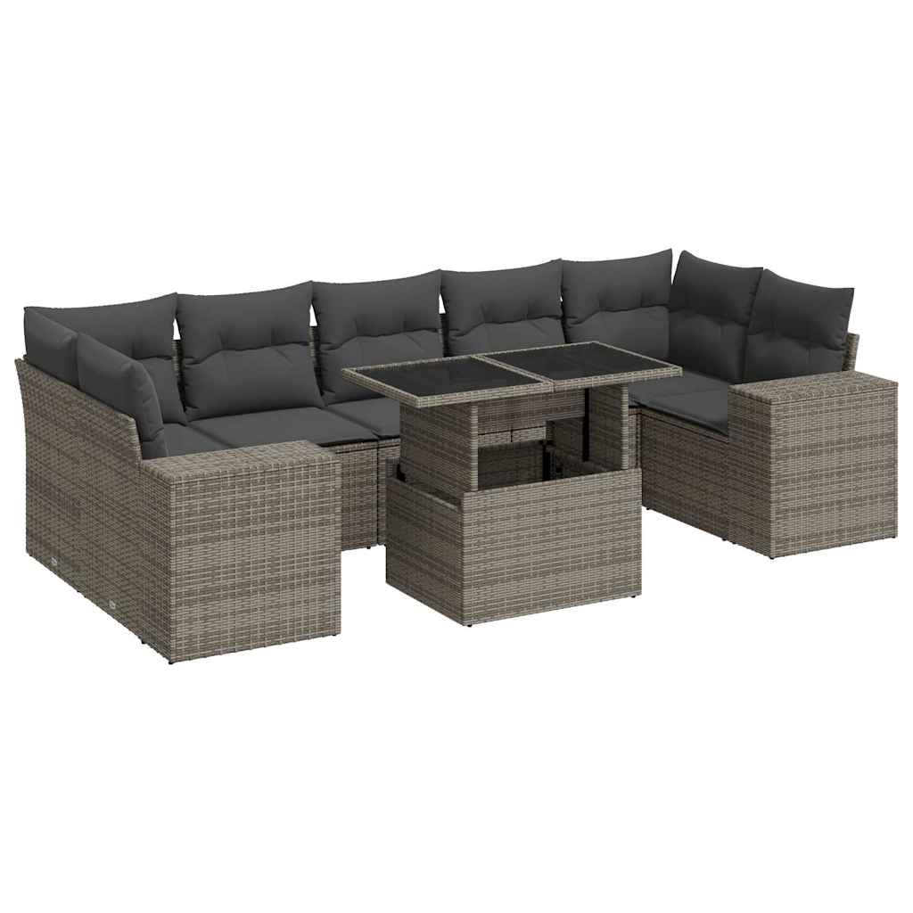 8-tlg. Garten-Sofagarnitur mit Kissen Grau Poly Rattan - Pazzar.ch
