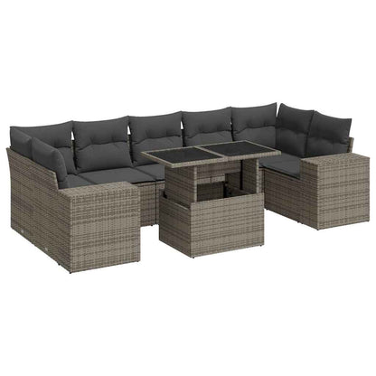 8-tlg. Garten-Sofagarnitur mit Kissen Grau Poly Rattan - Pazzar.ch