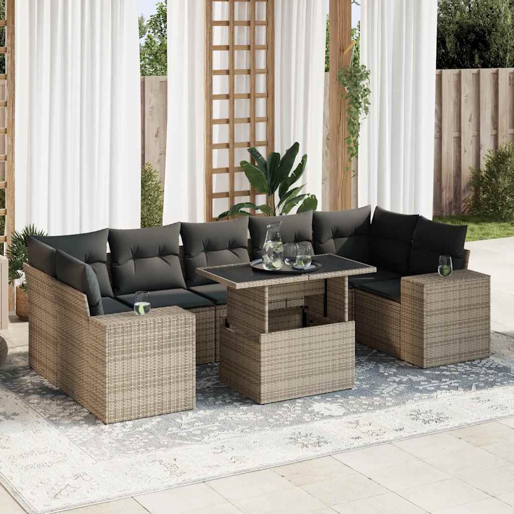 8-tlg. Garten-Sofagarnitur mit Kissen Grau Poly Rattan - Pazzar.ch