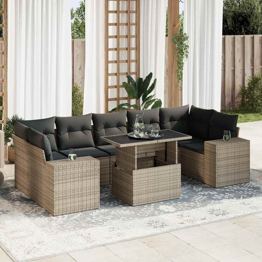8-tlg. Garten-Sofagarnitur mit Kissen Grau Poly Rattan - Pazzar.ch